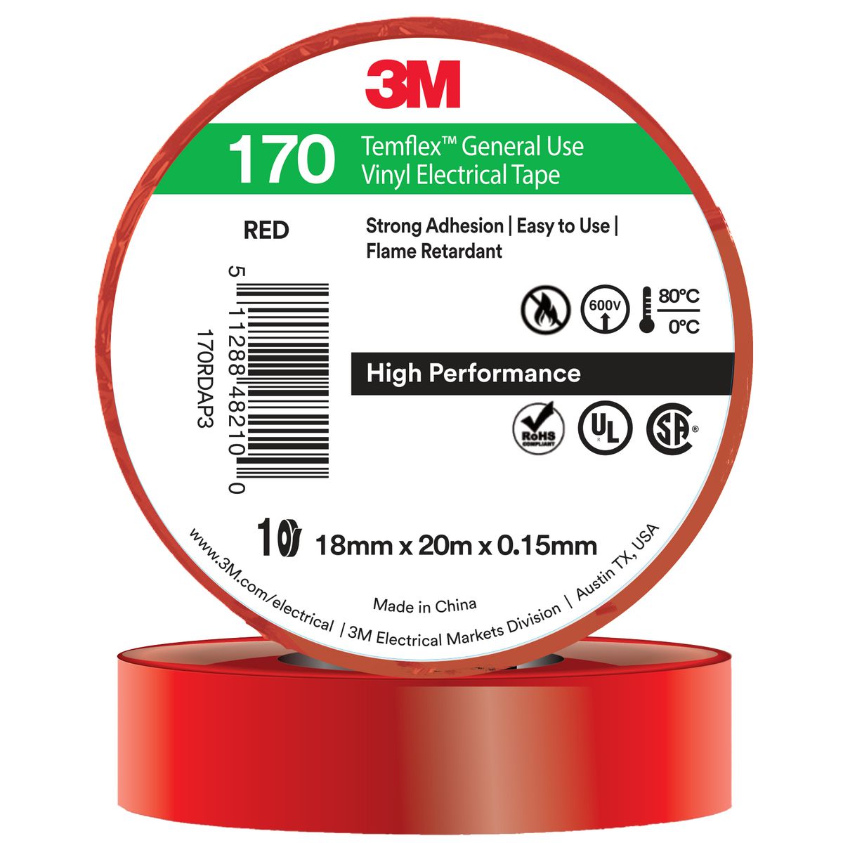 3M Temflex 170 Tape Red 18mm X 20m AE019500816