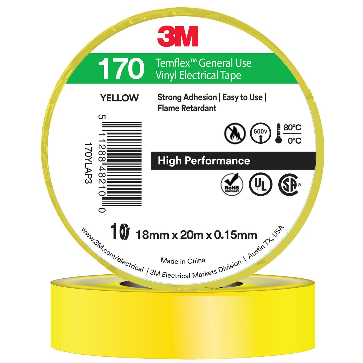 3M Temflex 170 Tape Yellow 18mm X 20m AE019500840