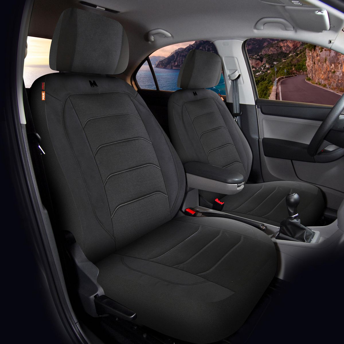 Maxitrac Front Car Seat Covers Polyester, Black - Pair MTSCFT-CALBK