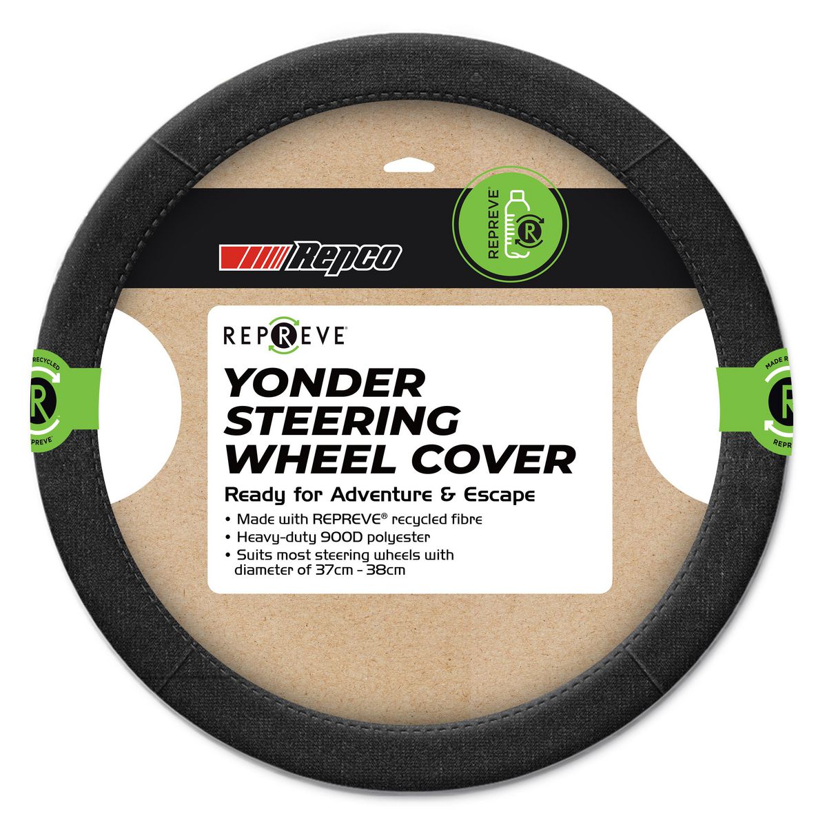 Maxitrac Steering Wheel Cover Repreve, Black RRSWCYONBK