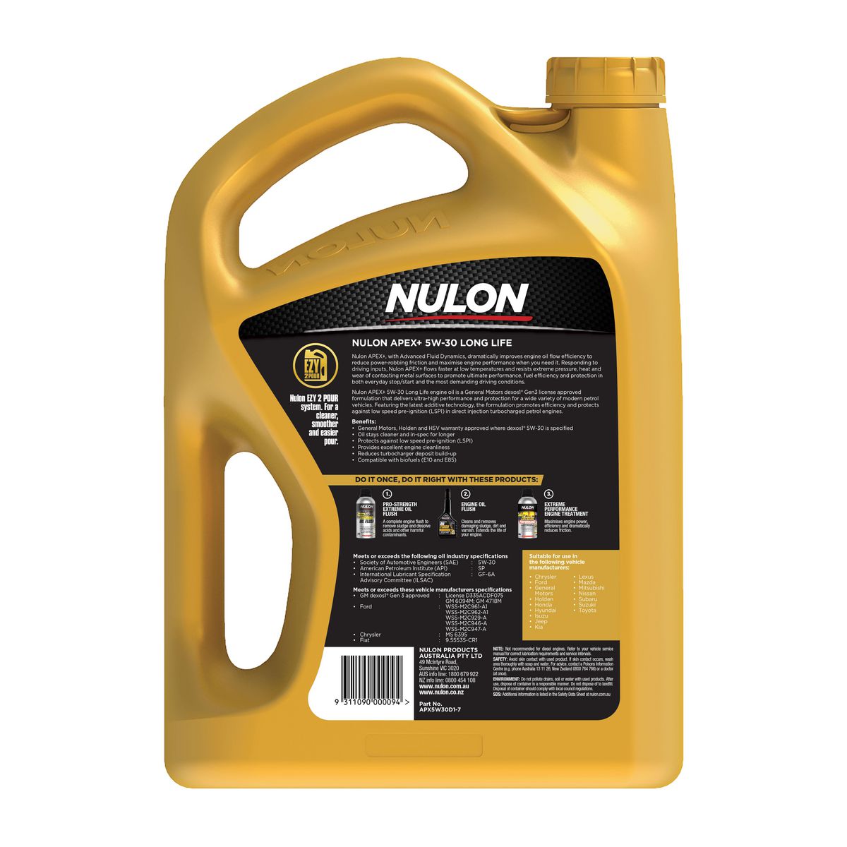Nulon APEX+ Long Life 5W-30 Engine Oil 7L APX5W30D1-7