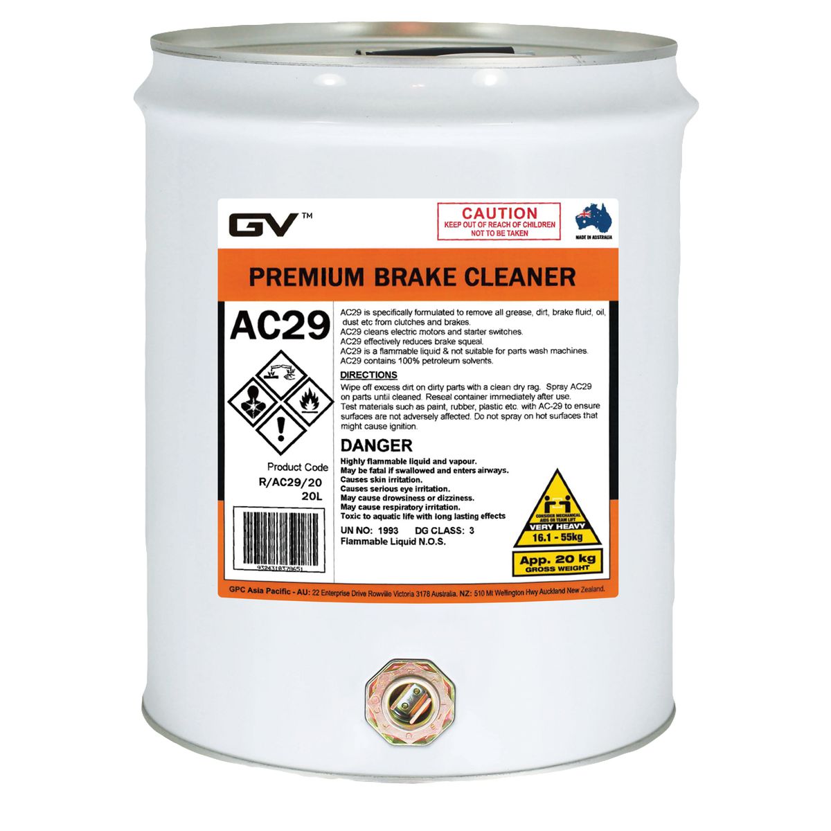 GVOil Premium Solvent Brake Cleaner - 20L R/AC29/20
