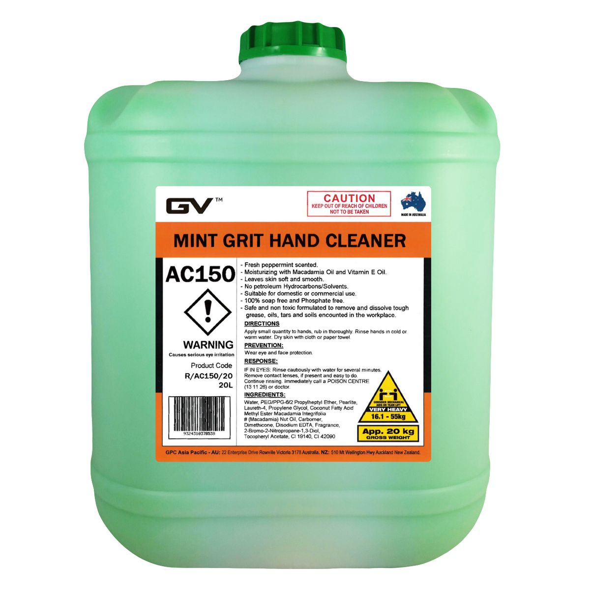 GVOil Extreme Mint Grit Hand Cleaner - 20L R/AC150/20