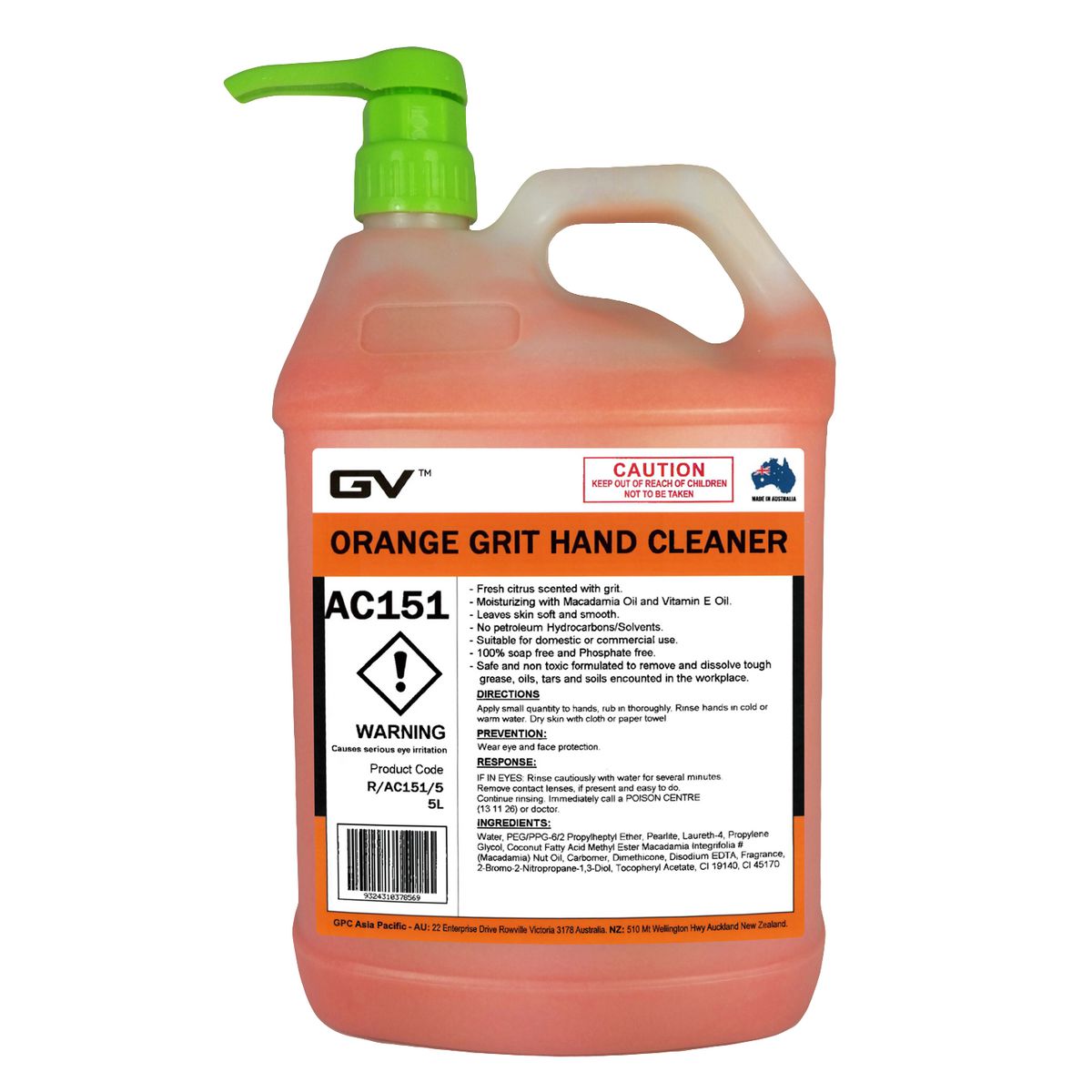 GVOil Smart Orange Grit Hand Cleaner - 5L R/AC151/5