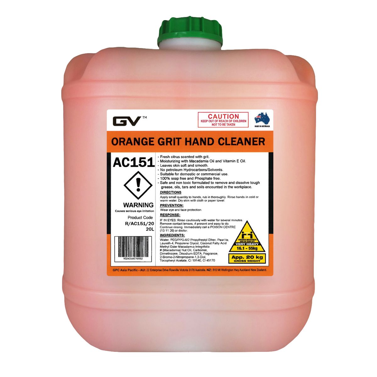 GVOil Smart Orange Grit Hand Cleaner - 20L R/AC151/20