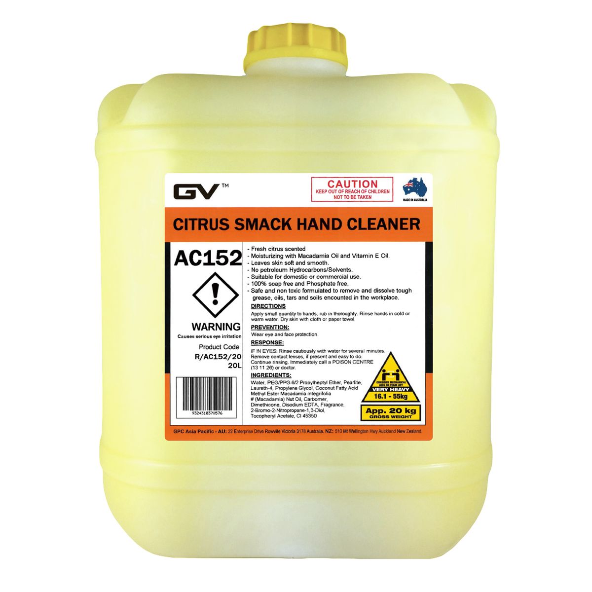 GVOil Extreme Citrus Smack Hand Cleaner - 20L R/AC152/20