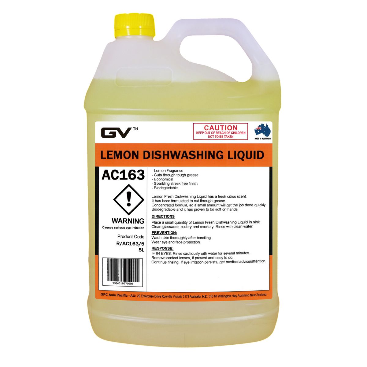 GVOil Dishwashing Liquid - Lemon Fresh - 5L R/AC163/5