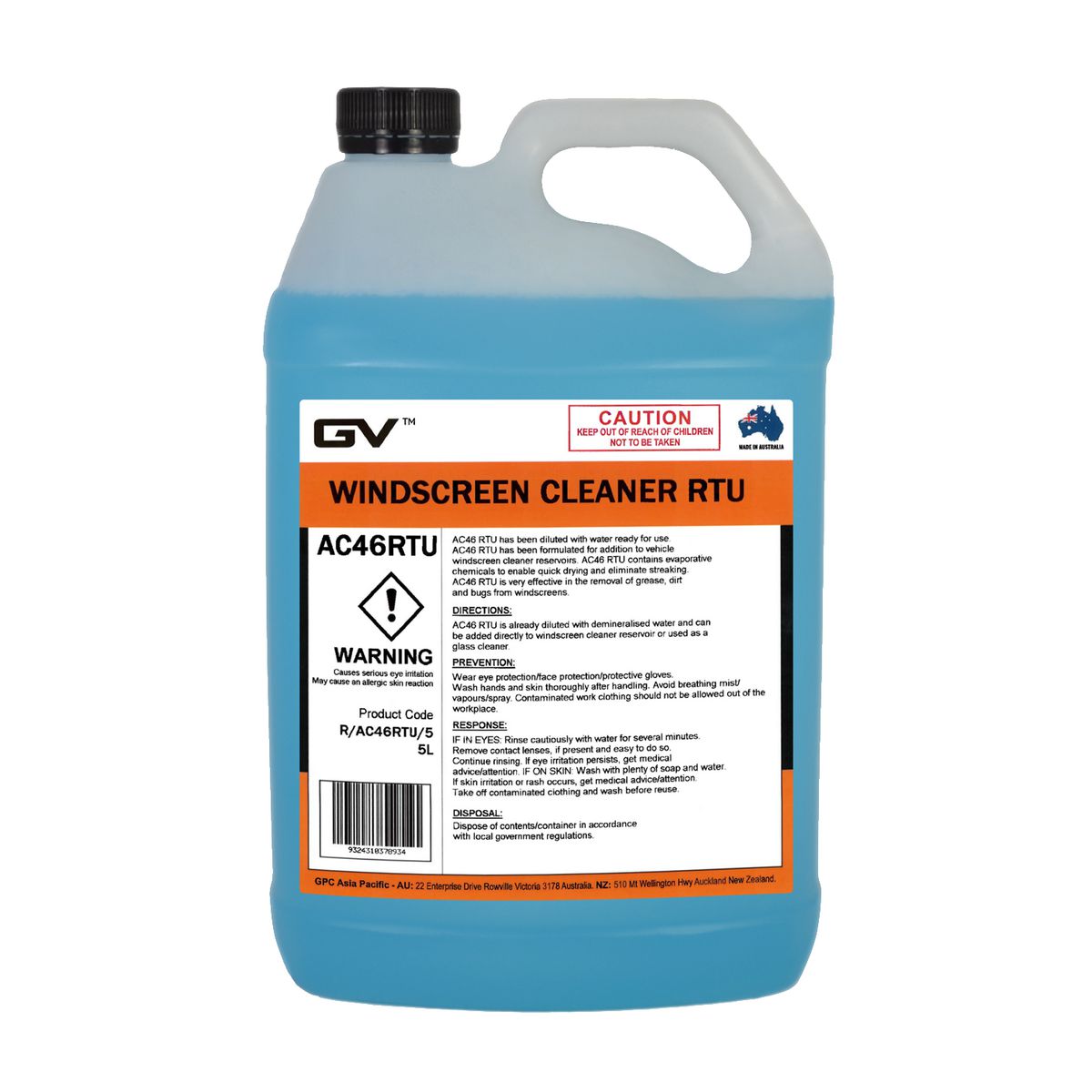 GVOil Windscreen Cleaner (Ready To Use) -5L R/AC46RTU/5
