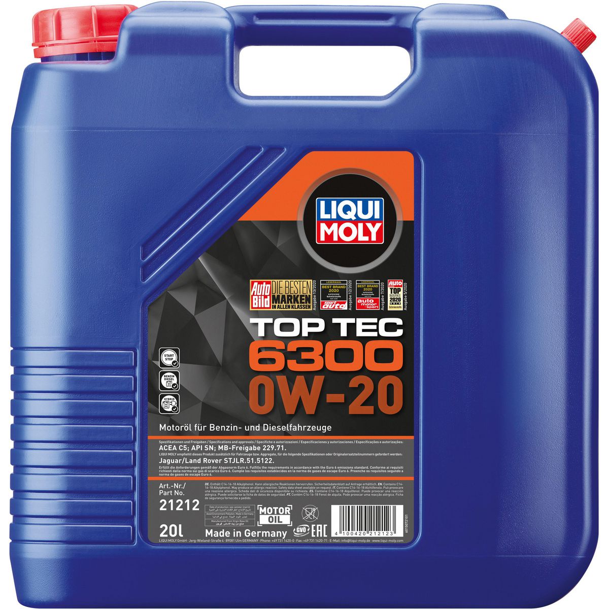 LIQUI-MOLY Top Tec 6300 0W-20 Synthetic Engine Oil 20L 21212