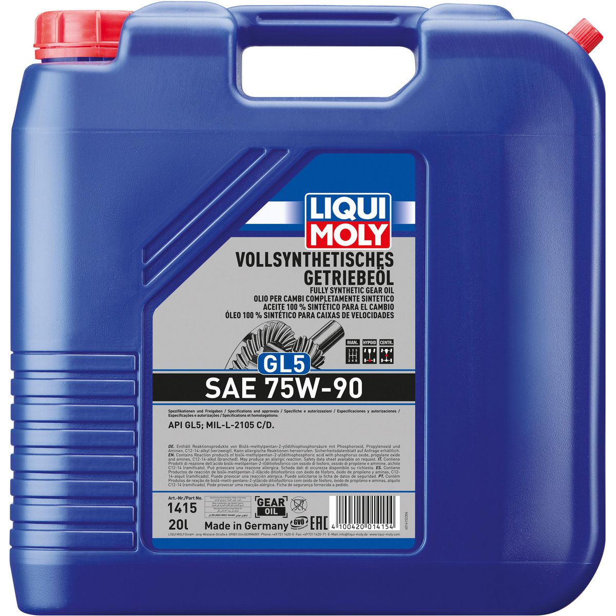 LIQUI-MOLY Fully Synthetic Gear Oil GL5 75W-90 20L 1415