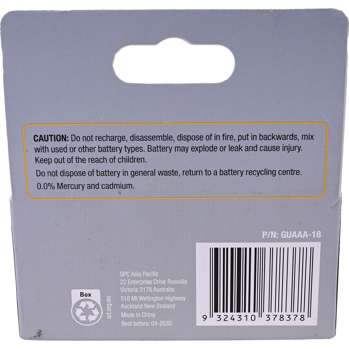 Gearup Alkaline Aaa Batteries 18Pcs Hang Box; Capacity: 1250Mah GUAAA-18