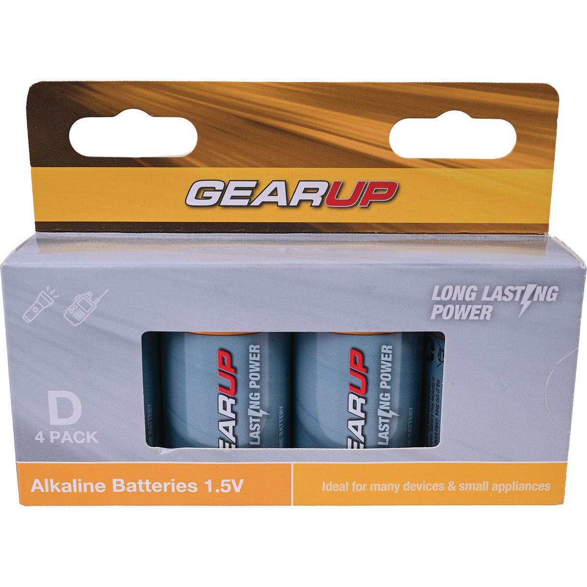 Gearup Alkaline D Size Batteries 4Pcs Hang Box;Capacity:14500Mah GUD-4