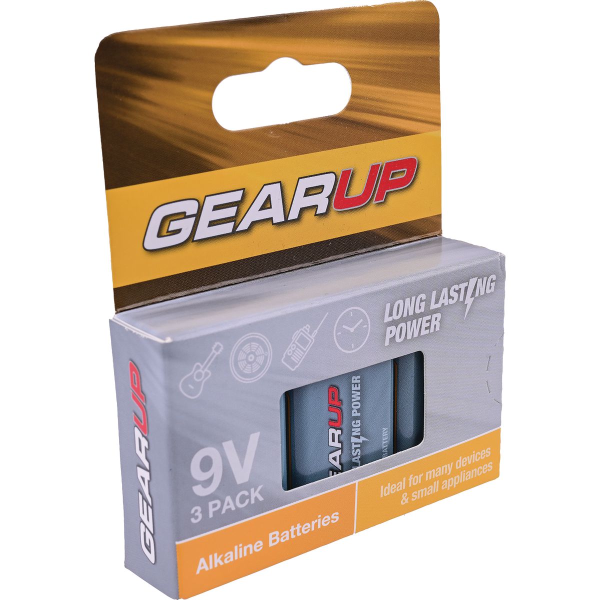 Gearup Alkaline 9V  Batteries 3Pcs Hang Box; Capacity: 600Mah GU9V-3