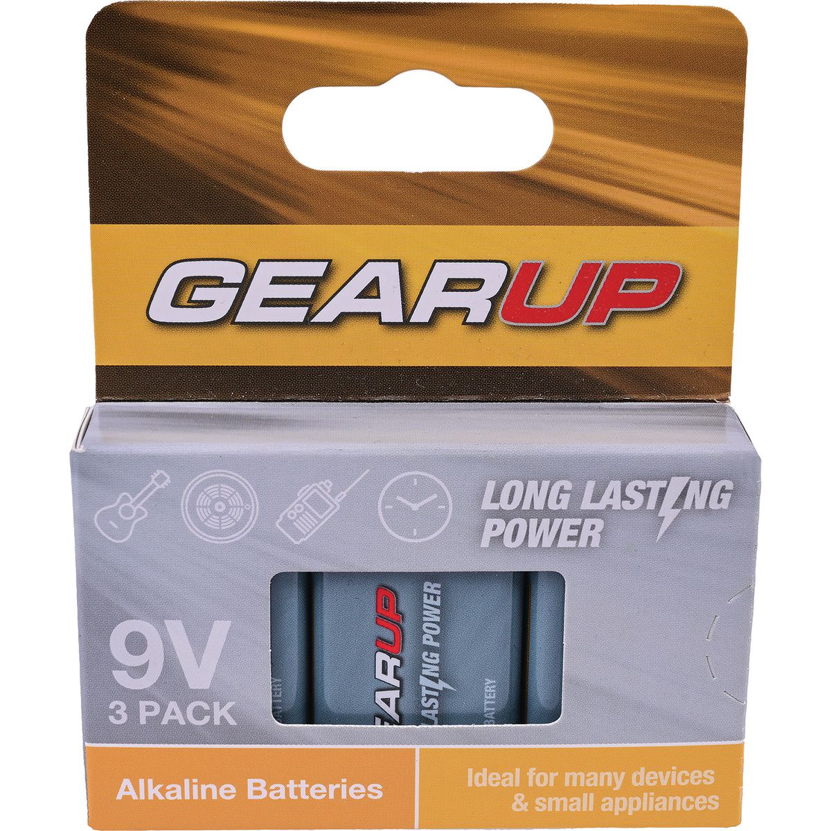 Gearup Alkaline 9V  Batteries 3Pcs Hang Box; Capacity: 600Mah GU9V-3