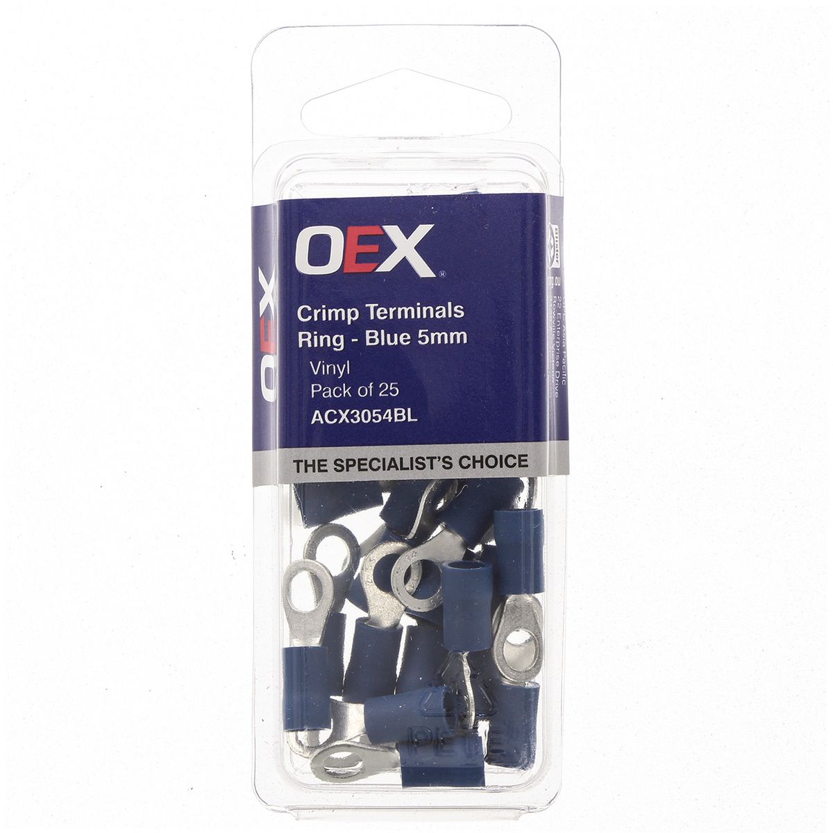 OEX Crimp Terminal Ring Blue Id 5mm Vinyl 25 Pce ACX3054BL