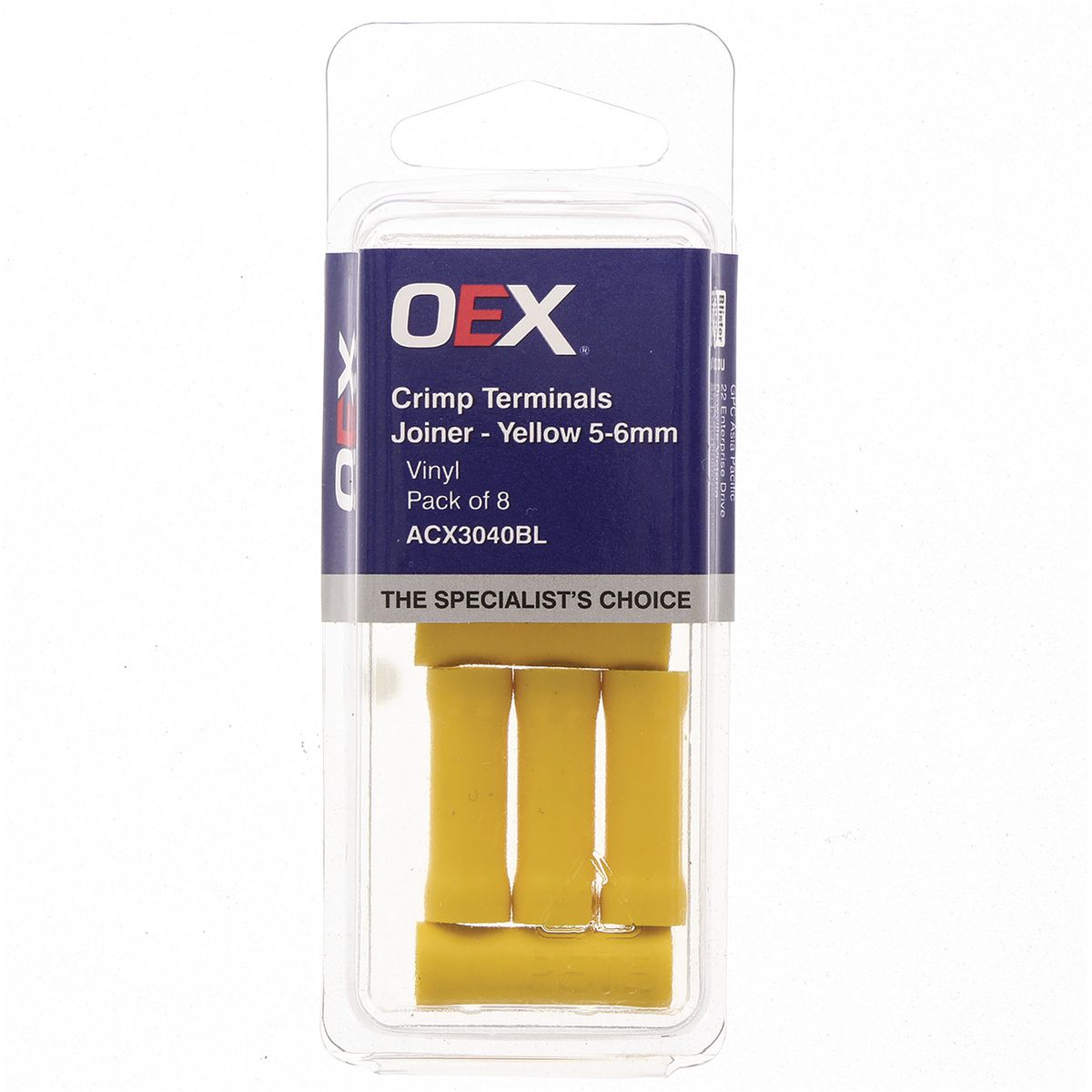 OEX Crimp Terminal Cable Joiner Yellow 5-6mm Vinyl 8 Piece ACX3040BL