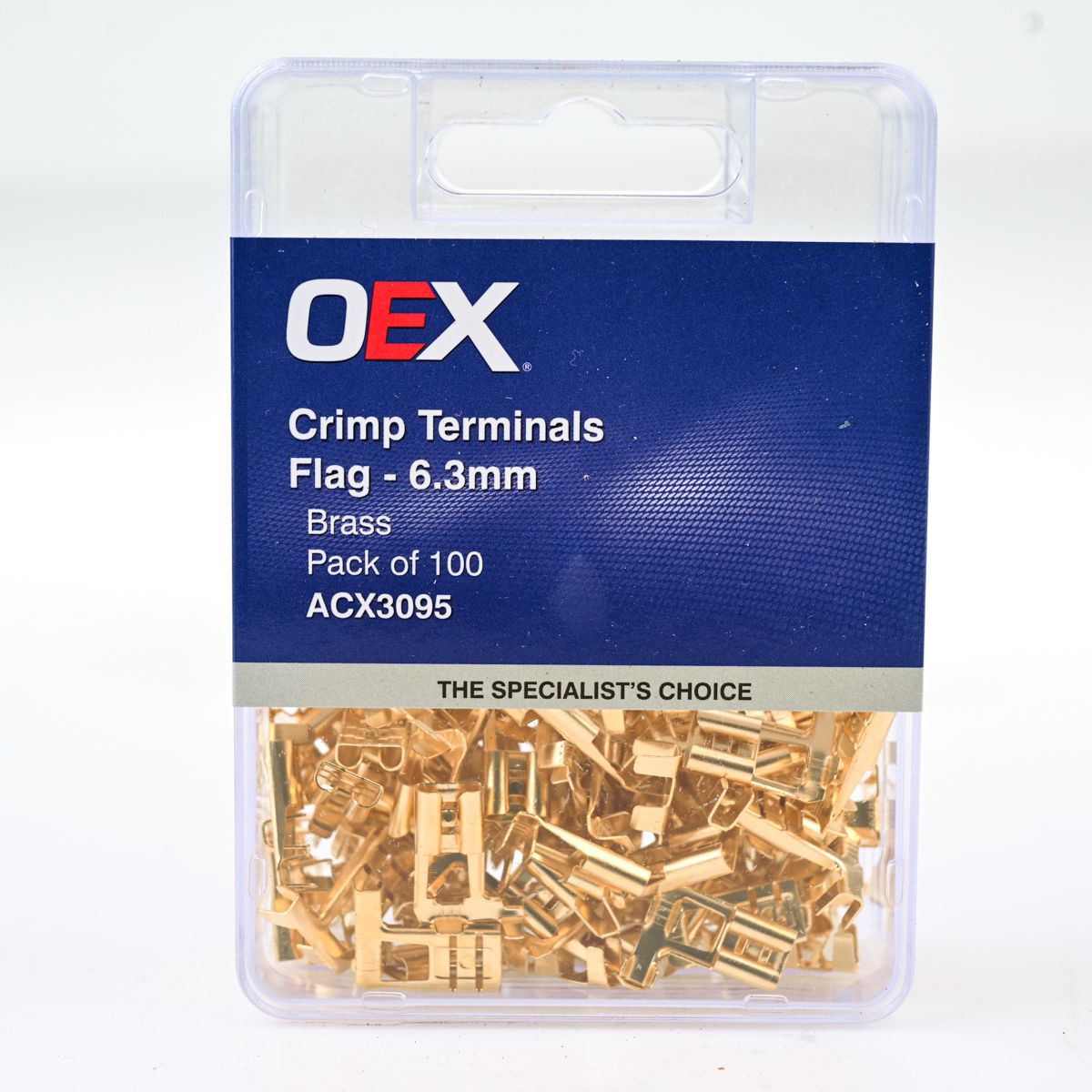 OEX Crimp Terminal Flag Brass 6.3mm 100 Pce ACX3095