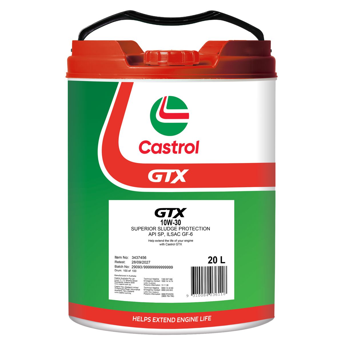 Castrol GTX 10W-30 Engine Oil 20L 3437456
