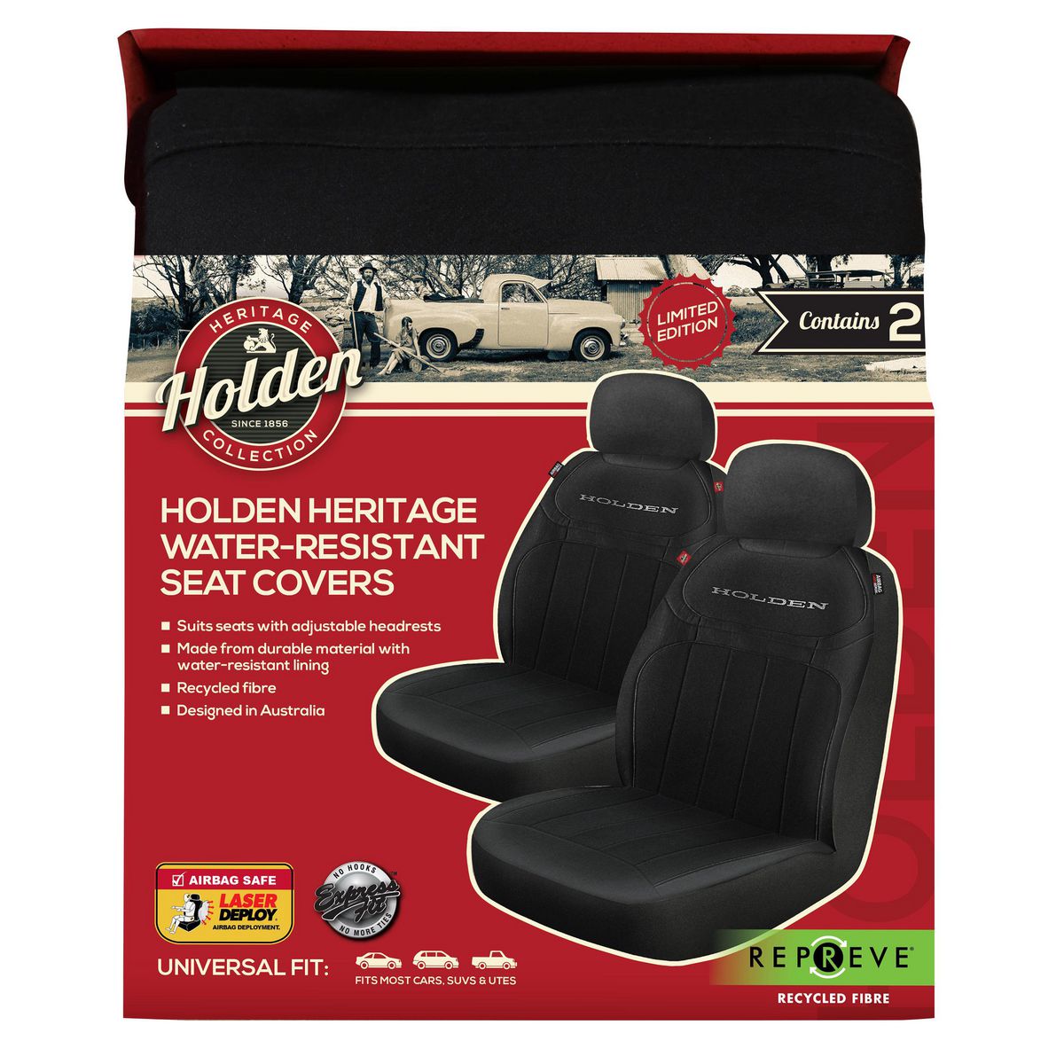 Holden Heritage Grille Seat Cover Pairs - Black 4702819LD
