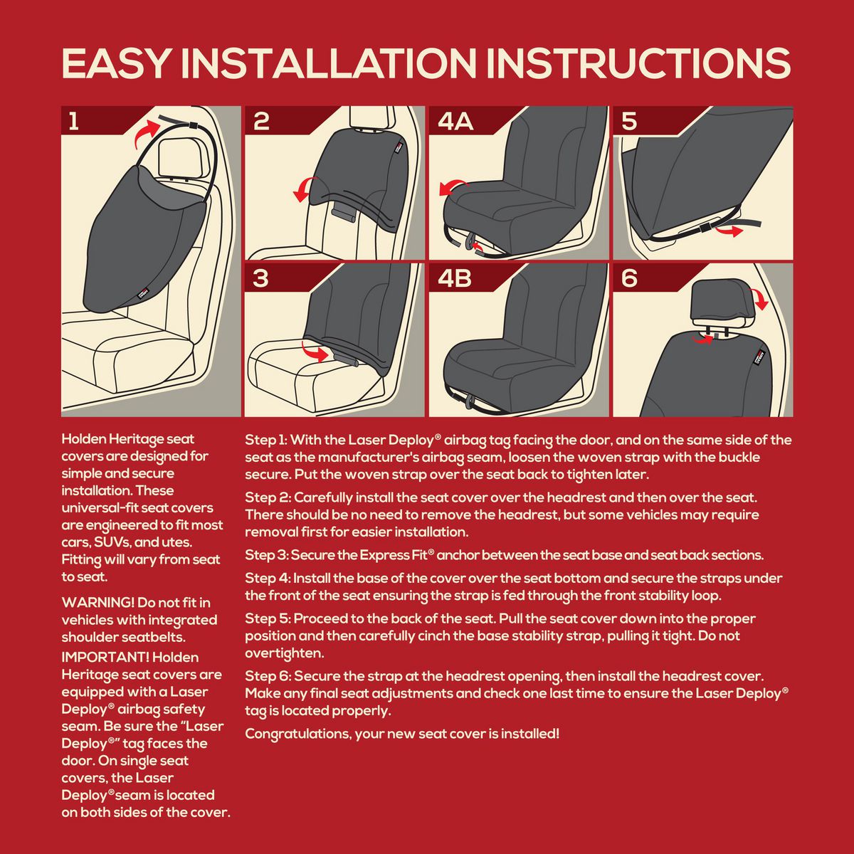 Holden Heritage Grille Seat Cover Pairs - Black 4702819LD