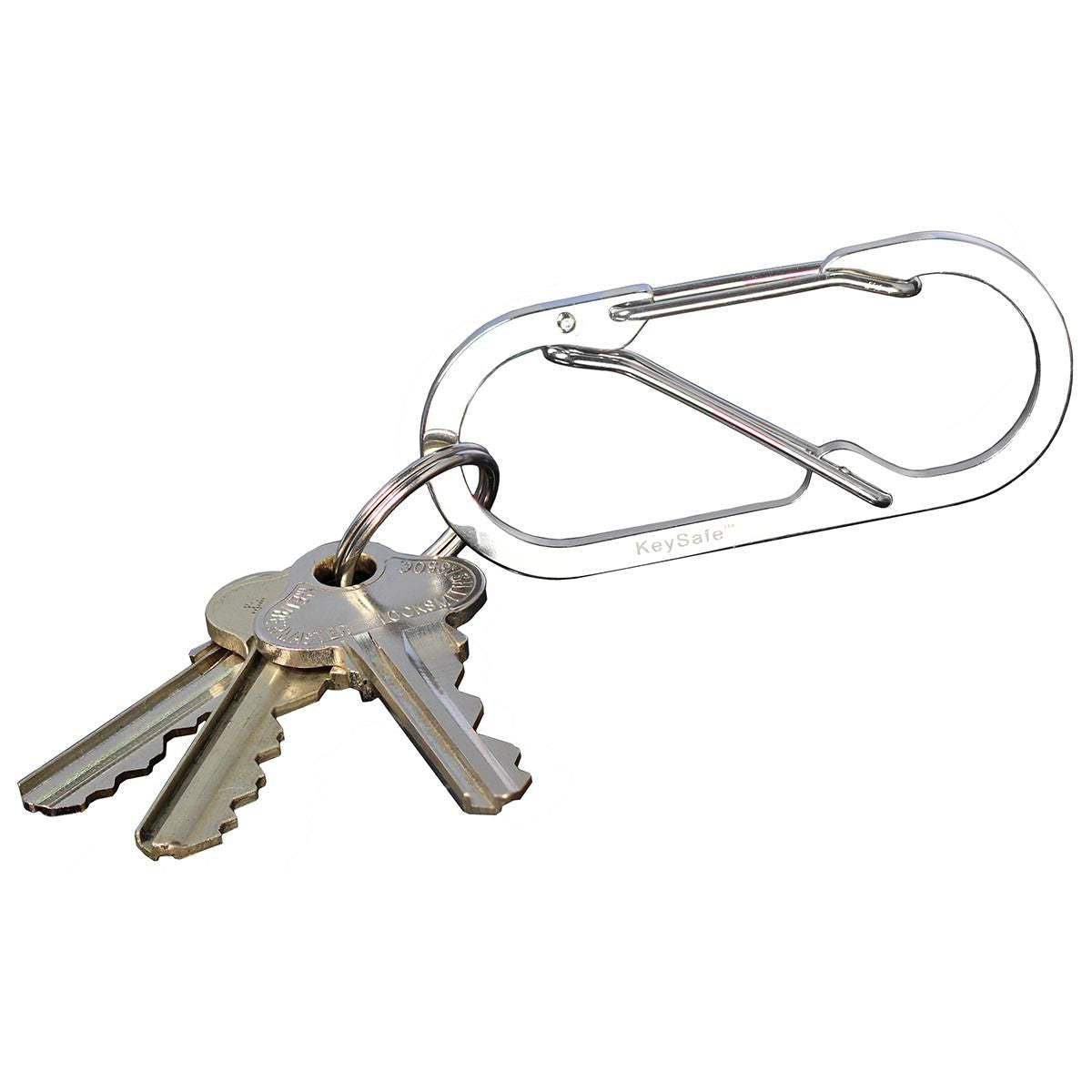 KeySafe Double-Gate Oval Stainless Steel Carabiner Keyring #4 Large Silver KS001-4SIL