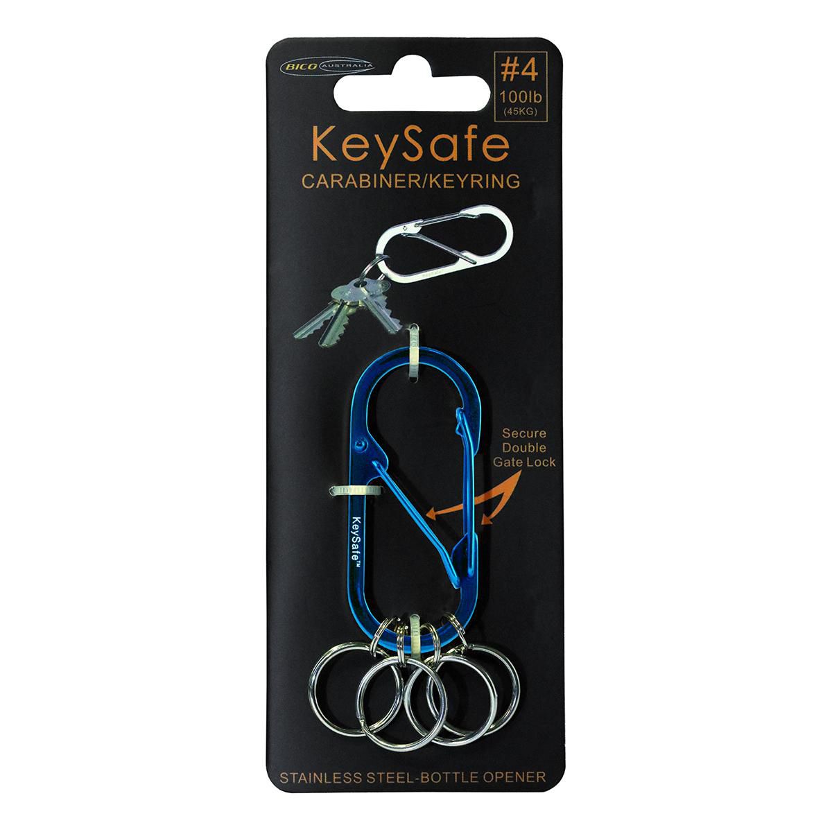 KeySafe Double-Gate Oval Stainless Steel Carabiner Keyring #4 Large Blue KS001-4BLU
