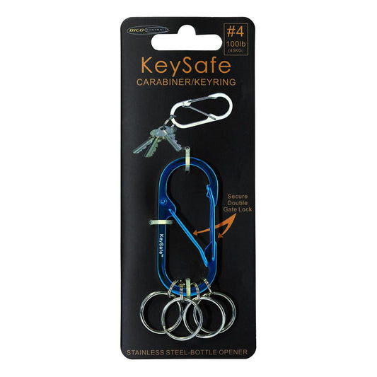 KeySafe Double-Gate Oval Stainless Steel Carabiner Keyring #4 Large Blue KS001-4BLU