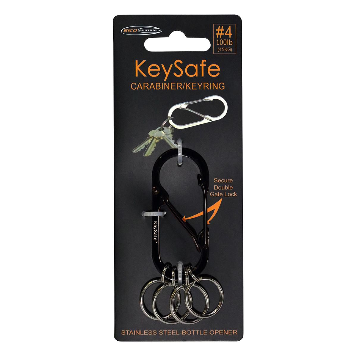 KeySafe Double-Gate Oval Stainless Steel Carabiner Keyring #4 Large Black KS001-4BLK