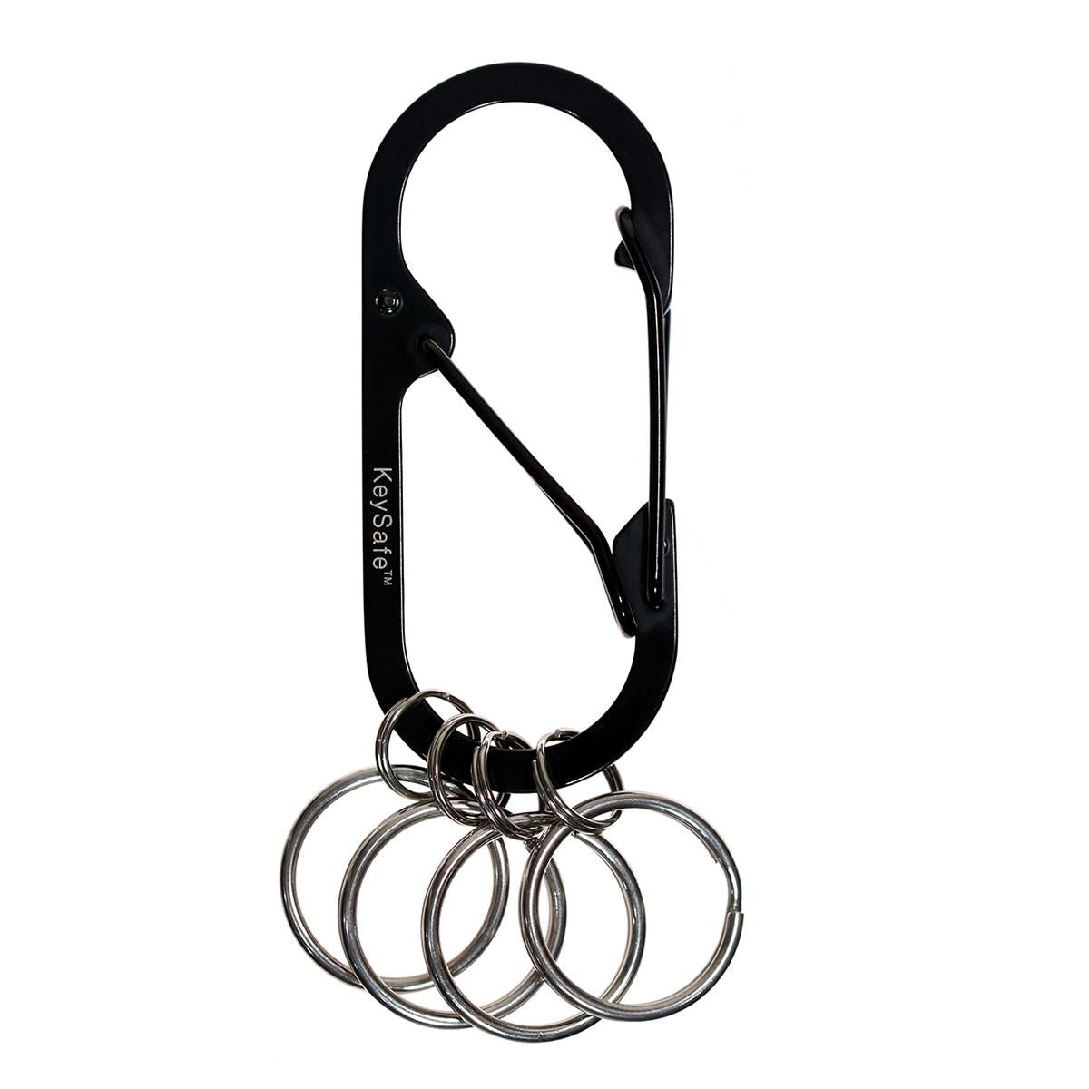 KeySafe Double-Gate Oval Stainless Steel Carabiner Keyring #4 Large Black KS001-4BLK