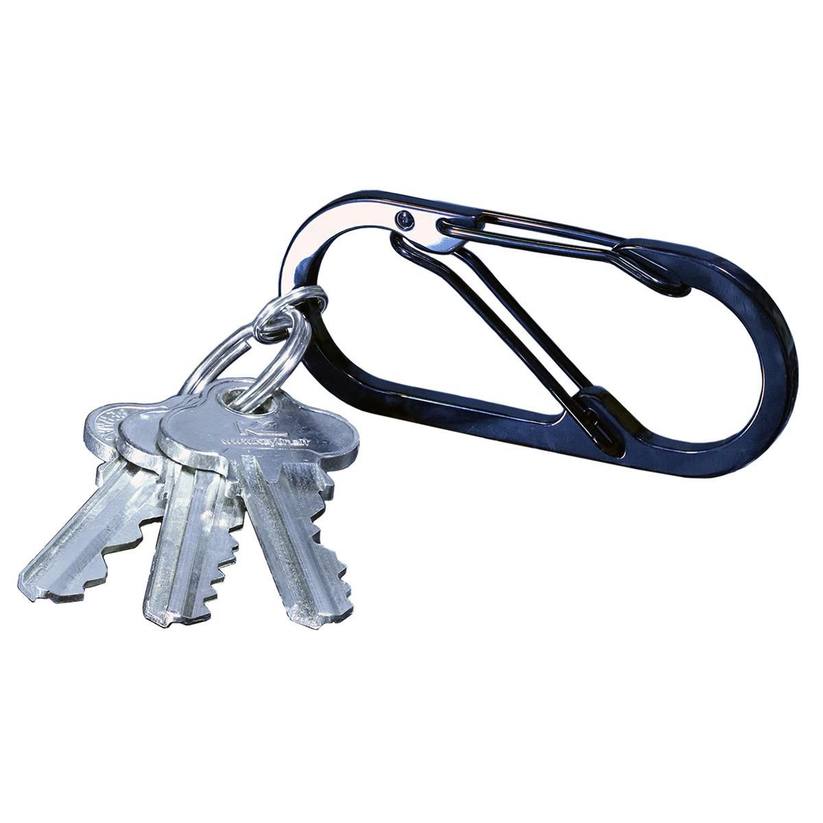 KeySafe Double-Gate Oval Stainless Steel Carabiner Keyring #4 Large Black KS001-4BLK