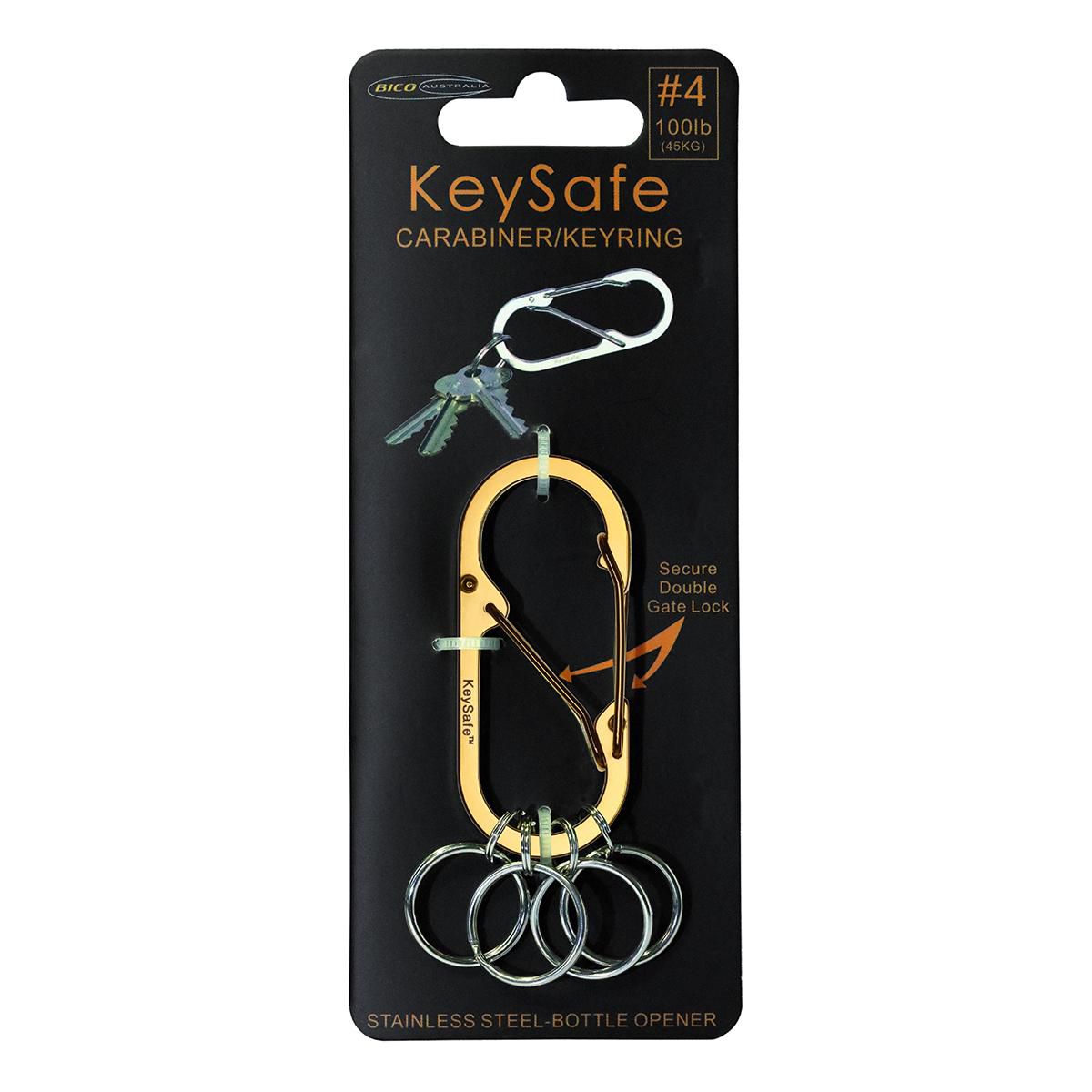 KeySafe Double-Gate Oval Stainless Steel Carabiner Keyring #4 Large Gold KS001-4GLD