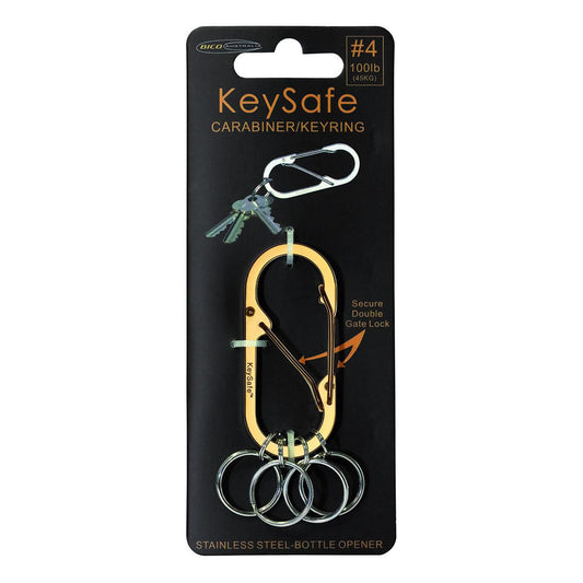 KeySafe Double-Gate Oval Stainless Steel Carabiner Keyring #4 Large Gold KS001-4GLD