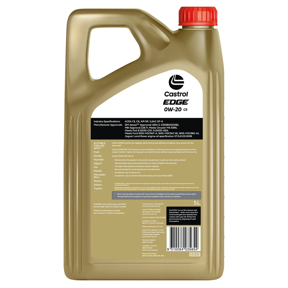 Castrol EDGE 0W-20 C5 Engine Oil 5L 3435256