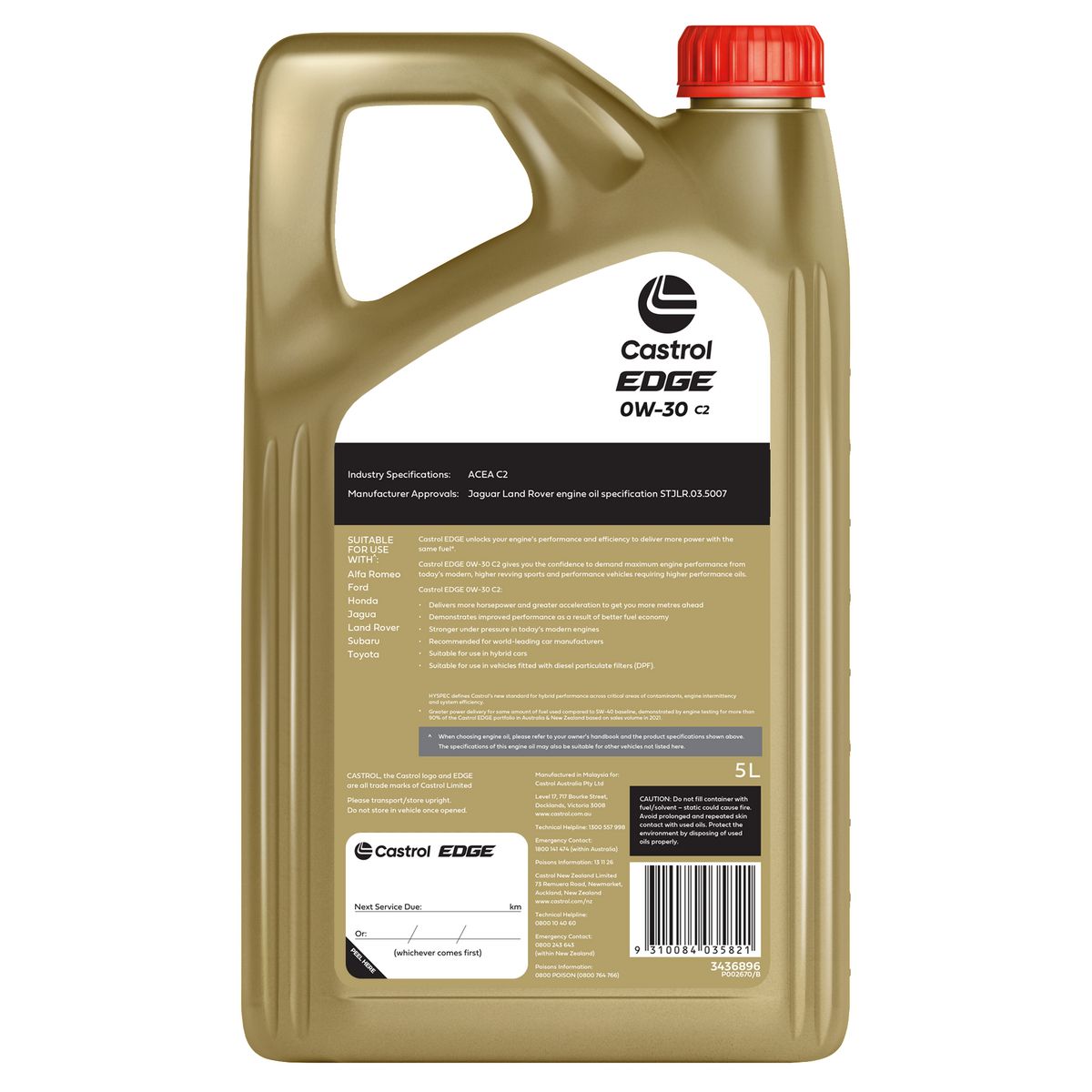 Castrol Edge 0W-30 C2 Engine Oil 5L 3436896