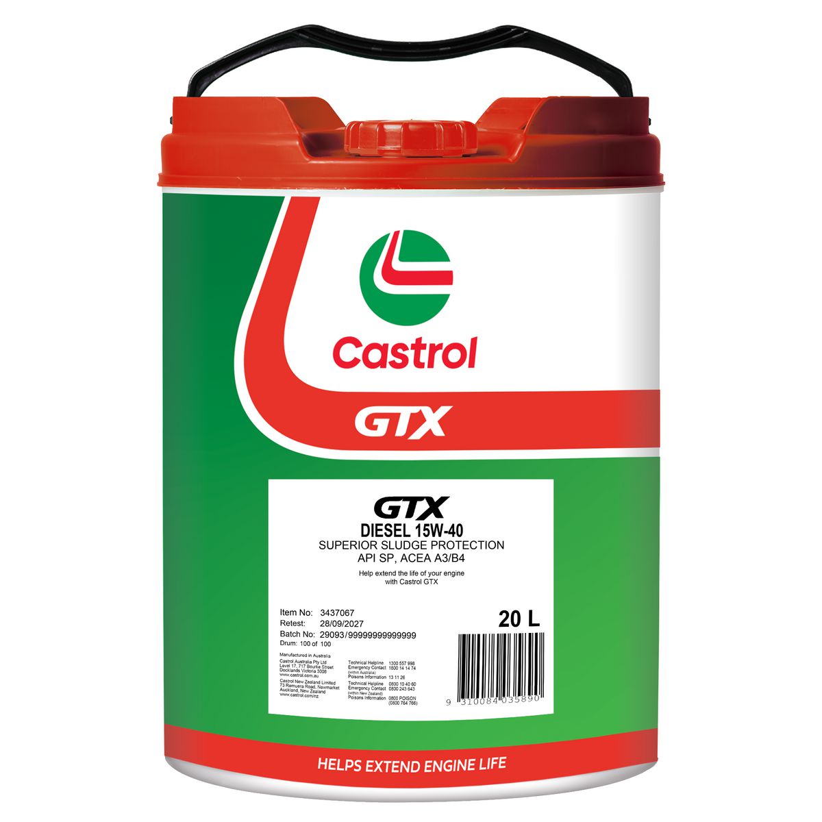 Castrol GTX Diesel 15W-40 Engine Oil 20L 3437067