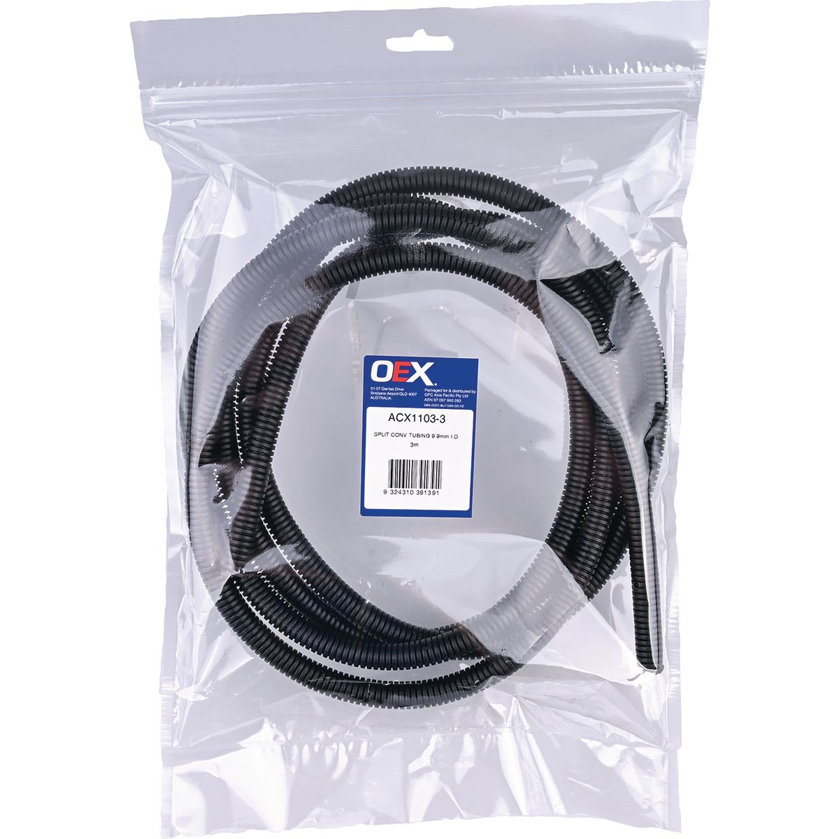 OEX Convoluted Split Tubing Id: 9.7mm - Length 3M ACX1103-3