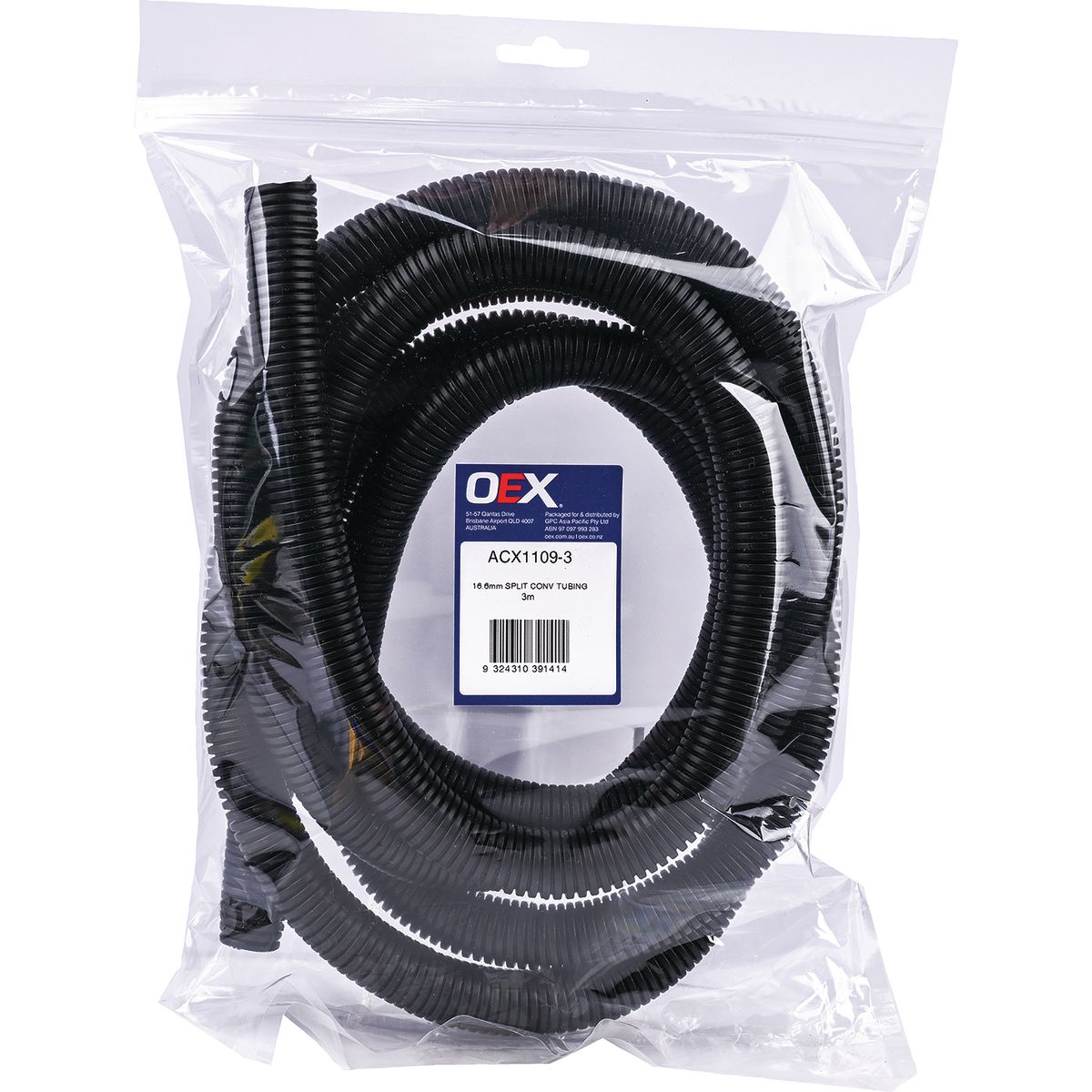 OEX Convoluted Split Tubing Id: 16.6mm - Length 3M ACX1109-3