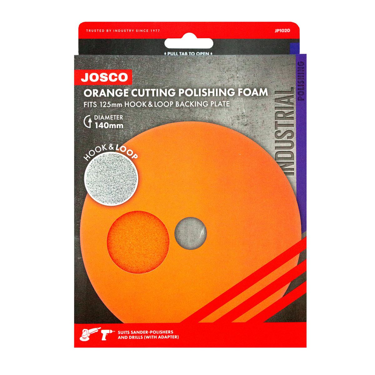 Josco Polishing Foam Orange Medium Cutting 140 (5.5) To Fit 125 Hook And Loop JP1020