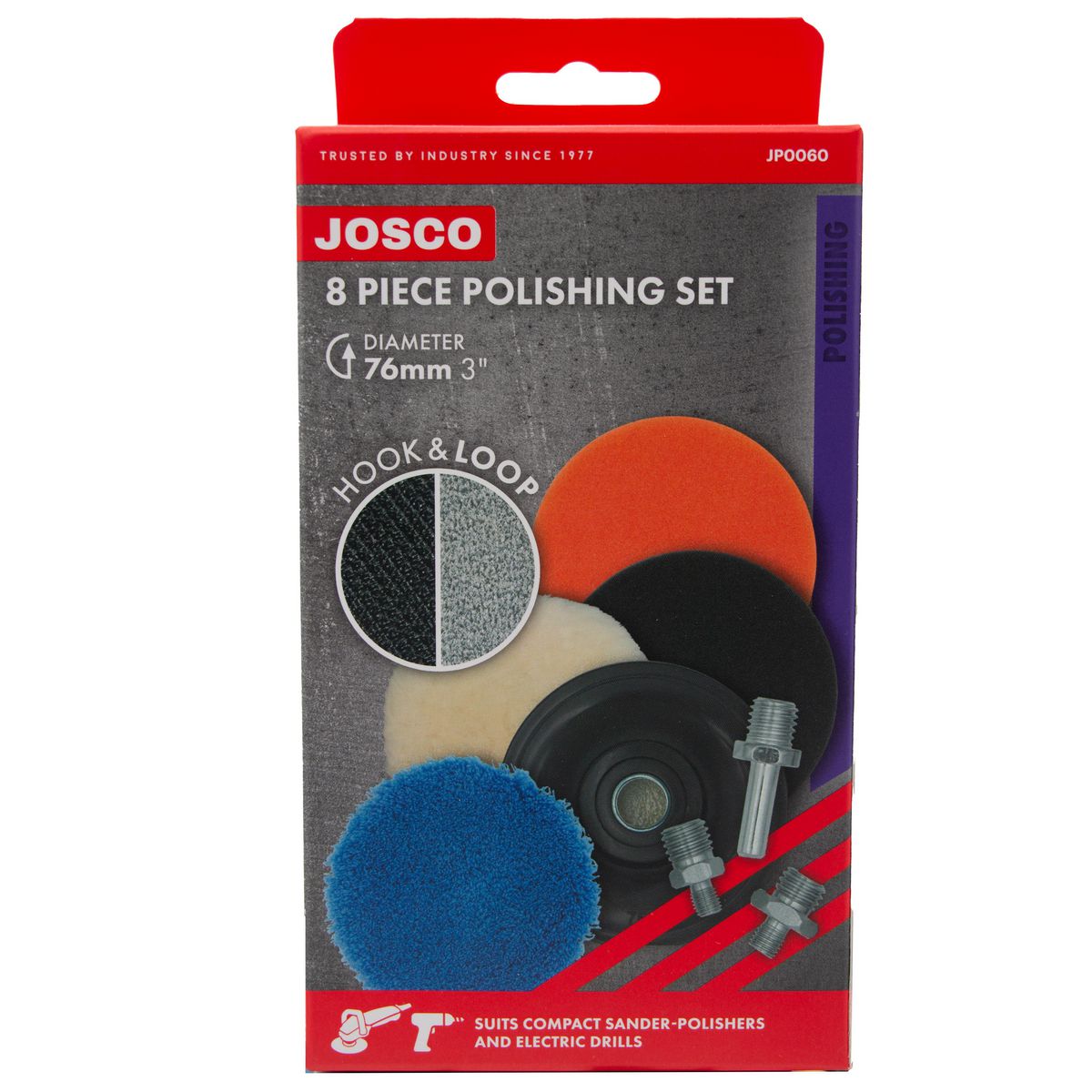 Josco Polishing Set 76mm 6Pc Hook & Loop JP0060