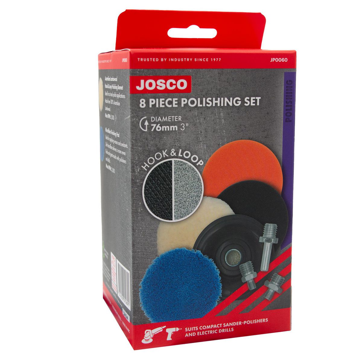 Josco Polishing Set 76mm 6Pc Hook & Loop JP0060
