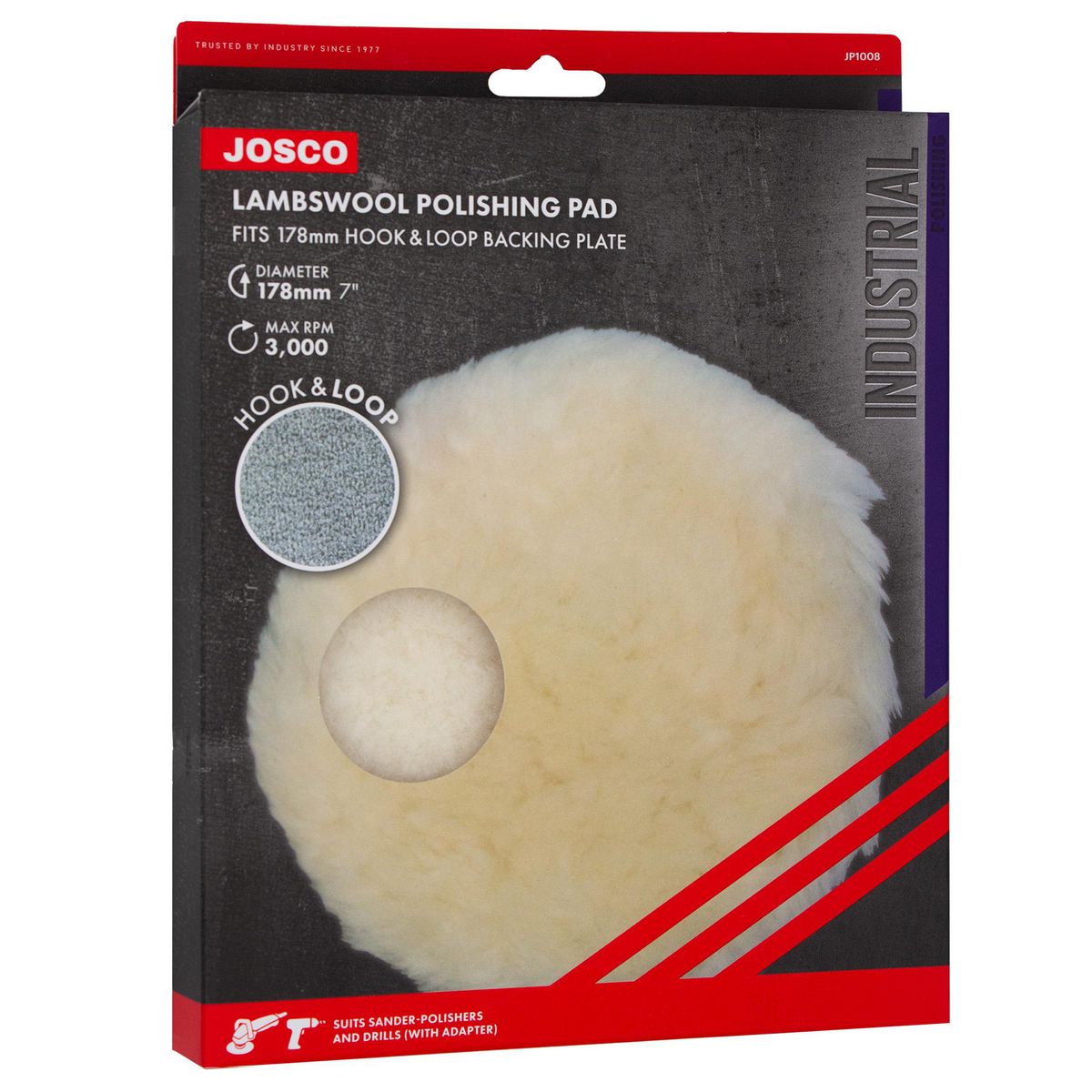 Josco Polishing Lambswool Bonnet 178mm Hook And Loop JP1008