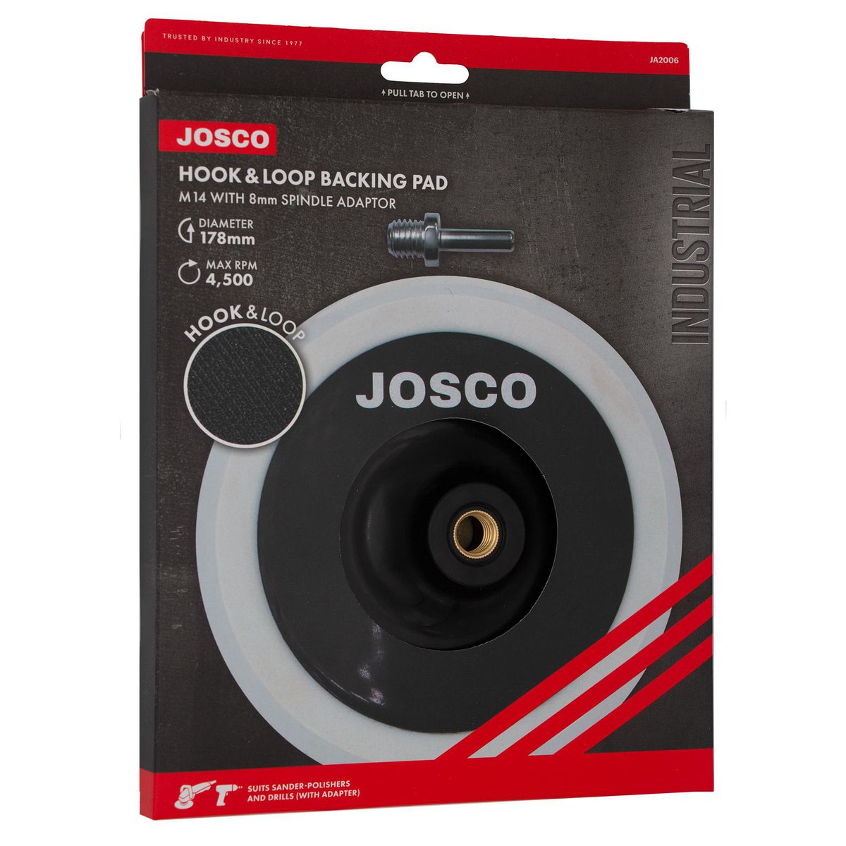 Josco Backing Pad Hook & Loop 178mm M14 With 8mm Spindle Adaptor JA2006