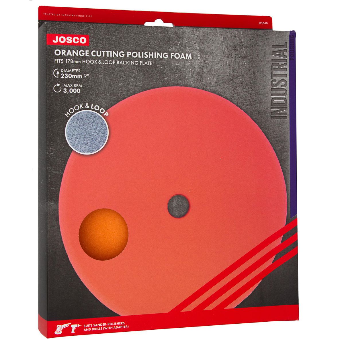 Josco Polishing Orange Cutting 178mm Hook And Loop JP1040