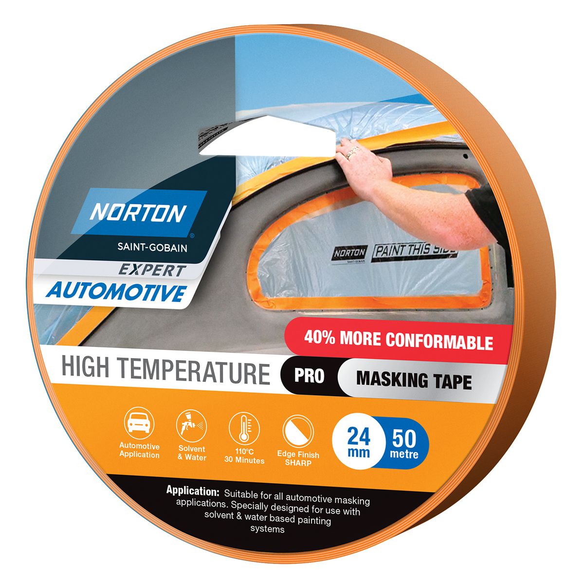 Norton High Temp 110Deg Orange Tape 24X50M Rl (Single) 78072775754