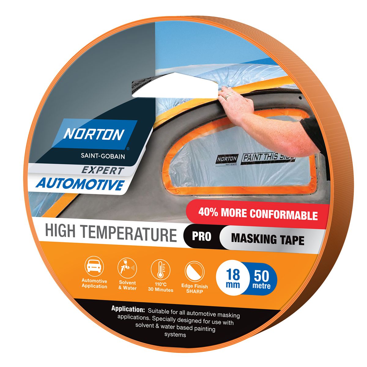 Norton High Temp 110Deg Orange Tape 18X50M Rl (Single) 78072775753