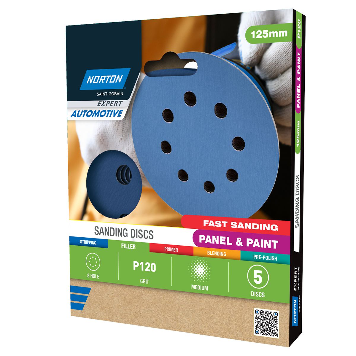 Norton Sanding Discs, Automotive Ceramic 125mm 8H Speed-Grip Medium P120 5Pk 78072775736