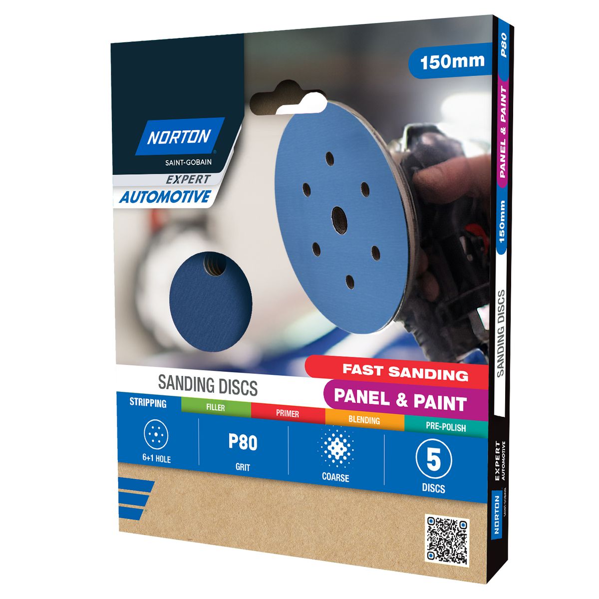 Norton Sanding Discs, Automotive Ceramic 150mm 6+1H Speed-Grip Coarse P80 5Pk 78072775741