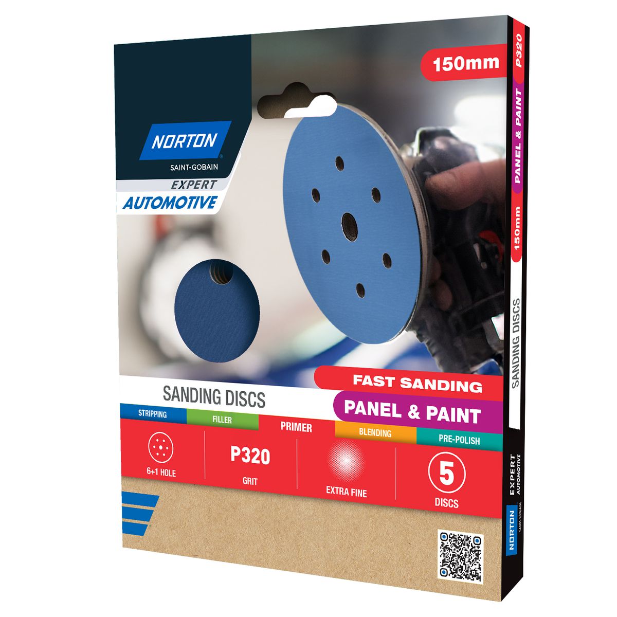 Norton Sanding Discs, Automotive Ceramic 150mm 6+1H Speed-Grip Extra Fine P320 5Pk 78072775746