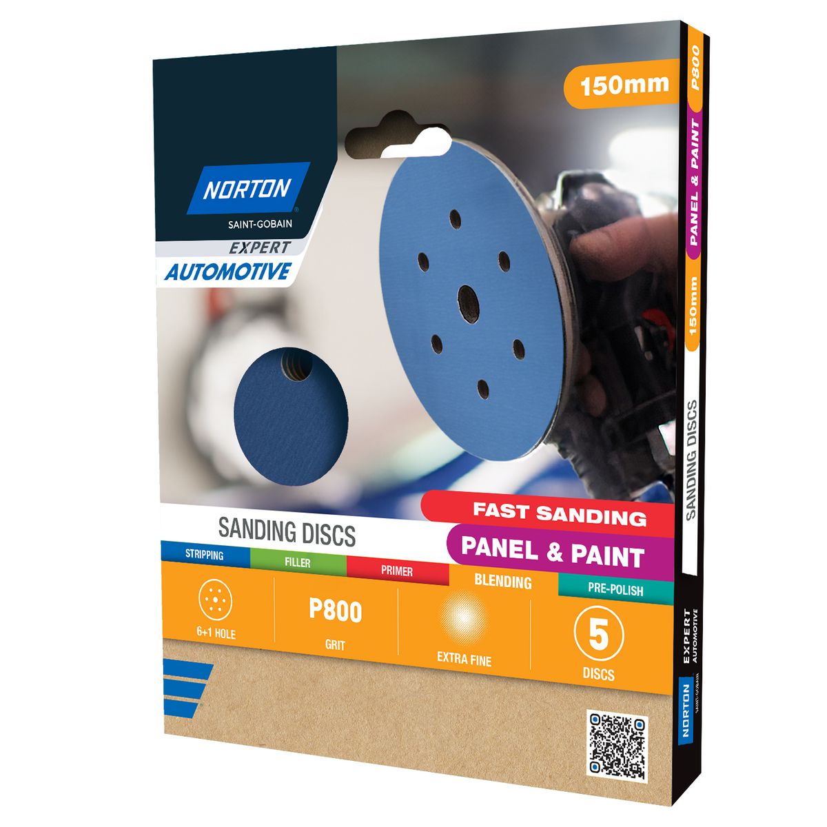 Norton Sanding Discs, Automotive Ceramic 150mm 6+1H Speed-Grip Extra Fine P800 5Pk 78072775748