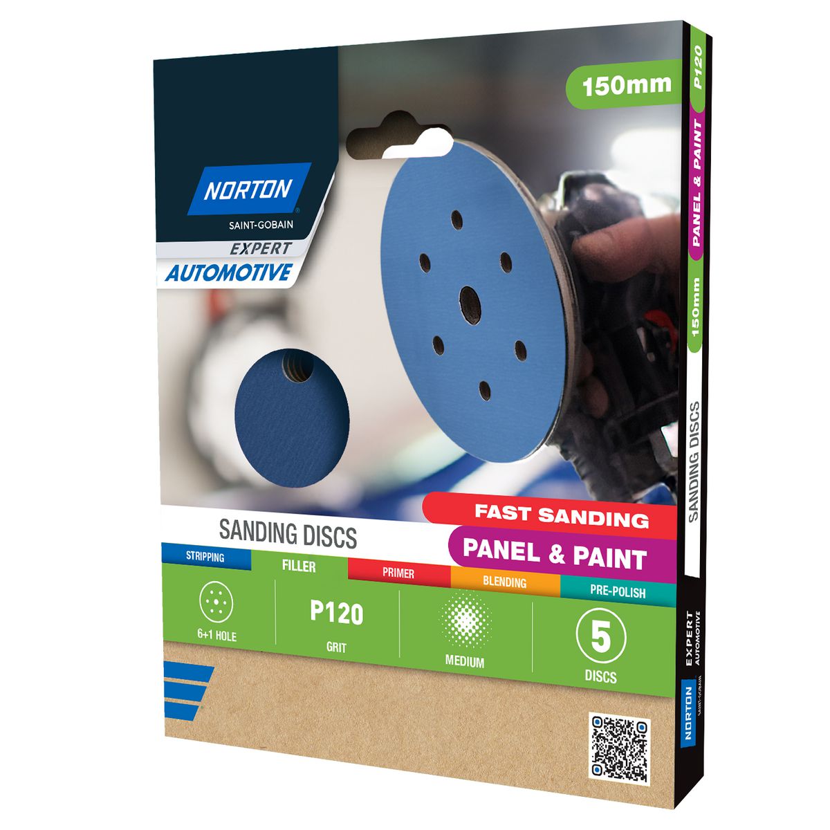 Norton Sanding Discs, Automotive Ceramic 150mm 6+1H Speed-Grip Medium P120 5Pk 78072775742